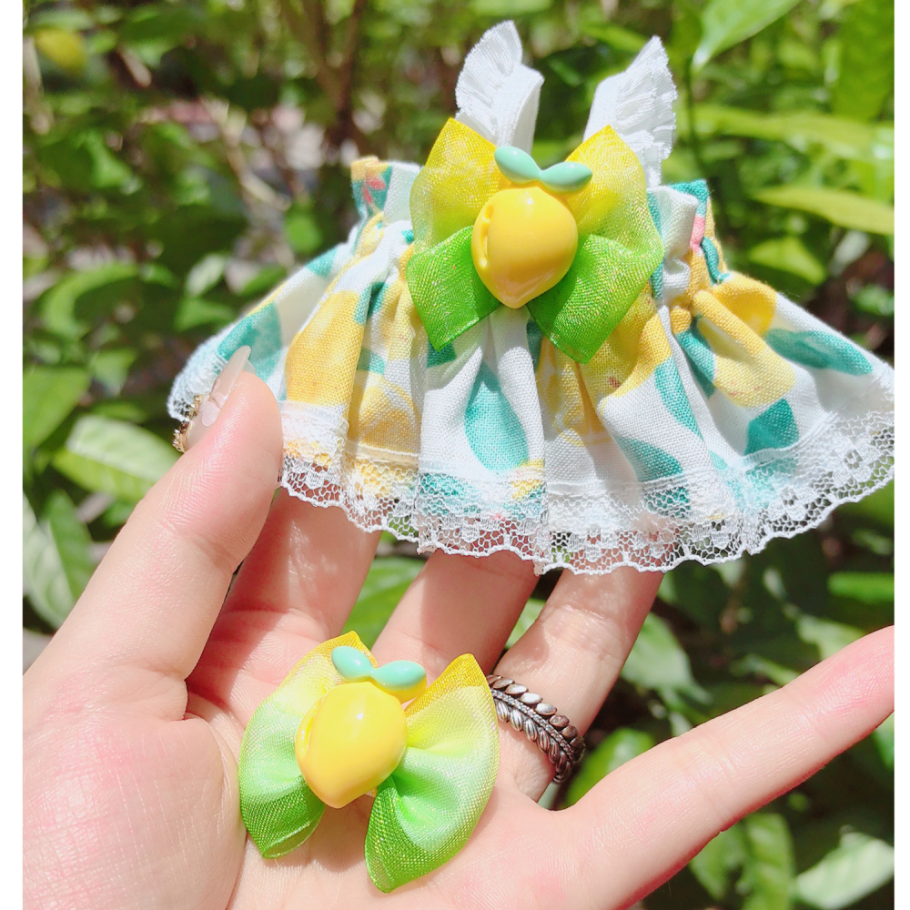 Labubu Doll Clothes Fruit Style Lemon Cute Lace Pod Dress Series Suit With Hair Accessories