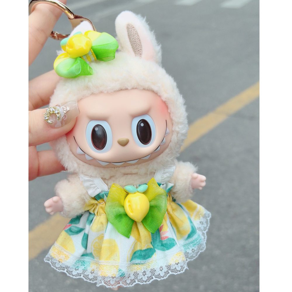 Labubu Doll Clothes Fruit Style Lemon Cute Lace Pod Dress Series Suit With Hair Accessories