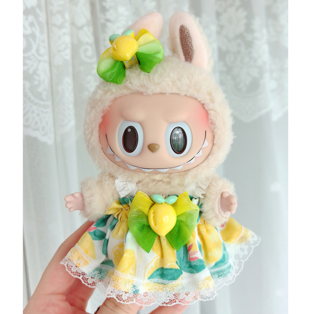 Labubu Doll Clothes Fruit Style Lemon Cute Lace Pod Dress Series Suit With Hair Accessories