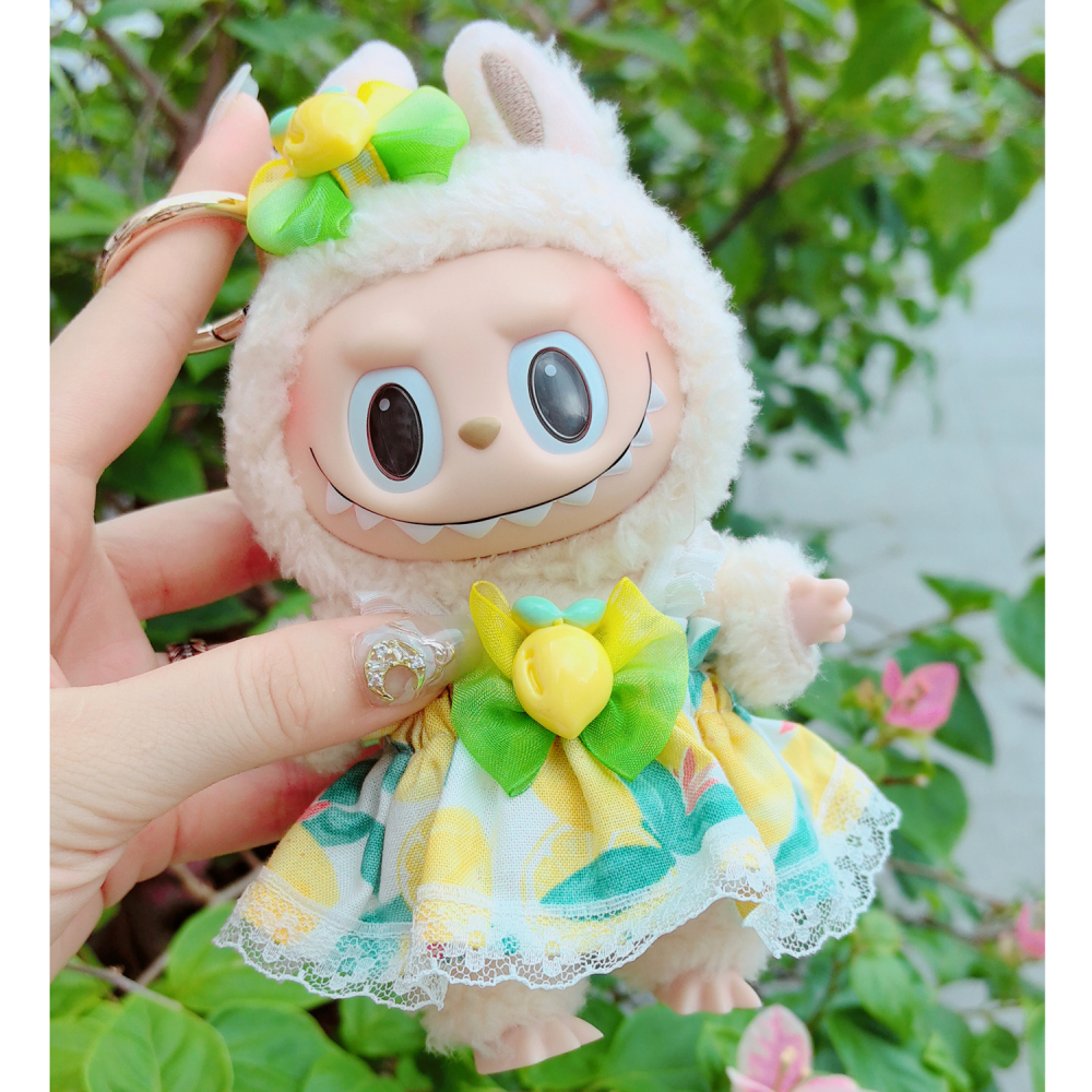 Labubu Doll Clothes Fruit Style Lemon Cute Lace Pod Dress Series Suit With Hair Accessories