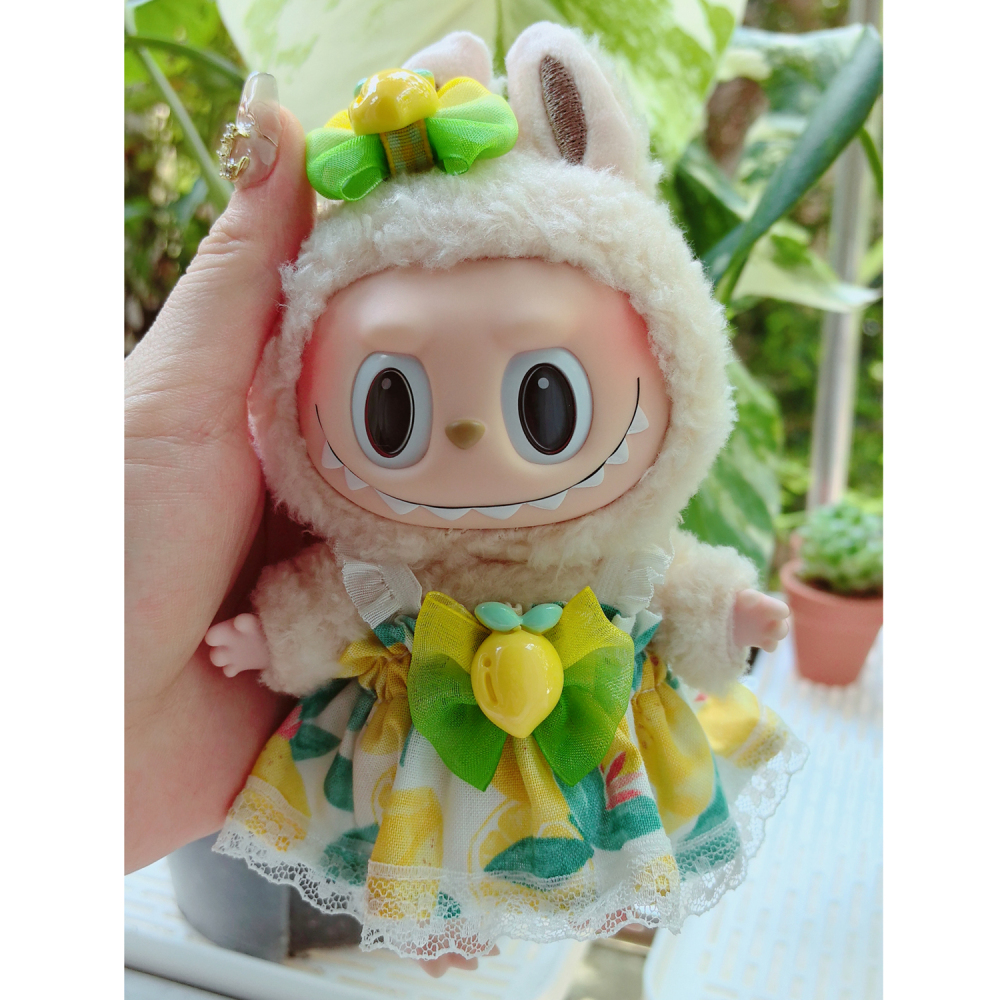 Labubu Doll Clothes Fruit Style Lemon Cute Lace Pod Dress Series Suit With Hair Accessories