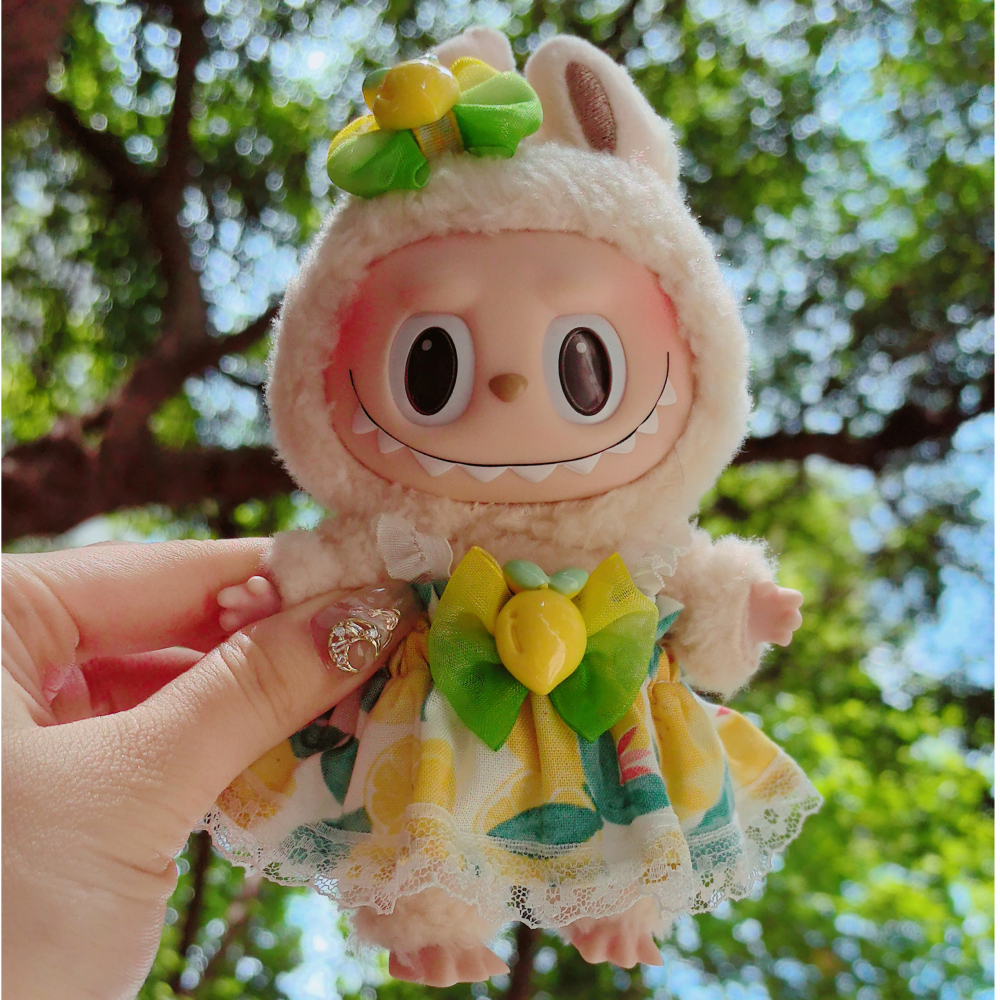 Labubu Doll Clothes Fruit Style Lemon Cute Lace Pod Dress Series Suit With Hair Accessories