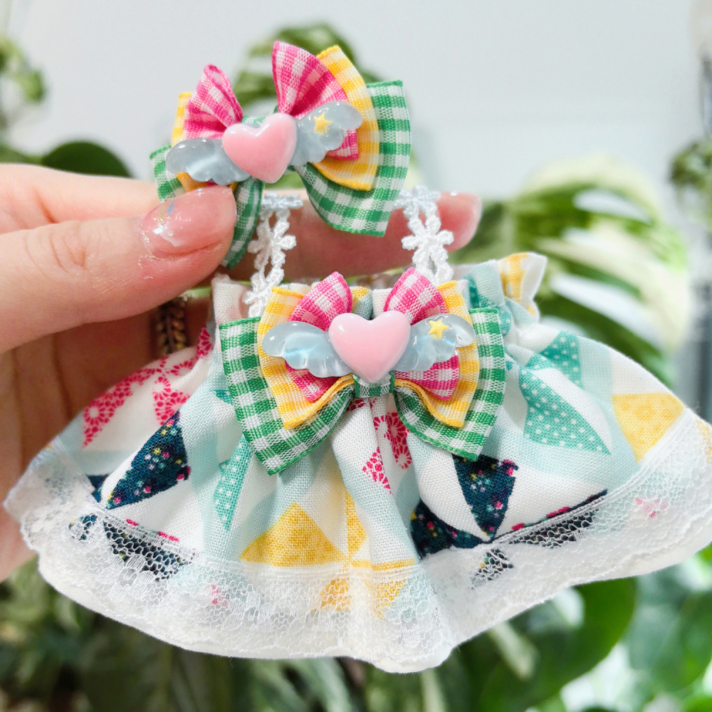 Labubu Doll Clothes Retro Style Cute Lace Pod Dress Series Suit With hair accessories