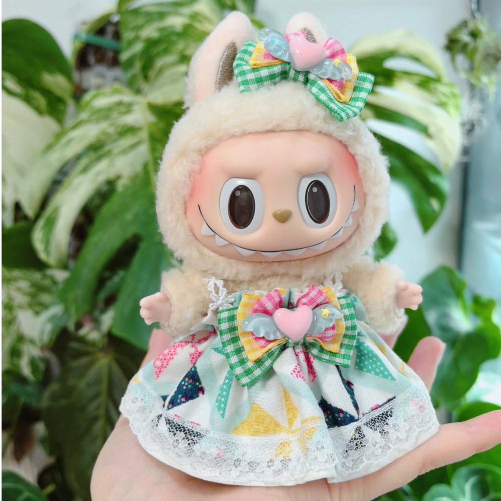 Labubu Doll Clothes Retro Style Cute Lace Pod Dress Series Suit With hair accessories