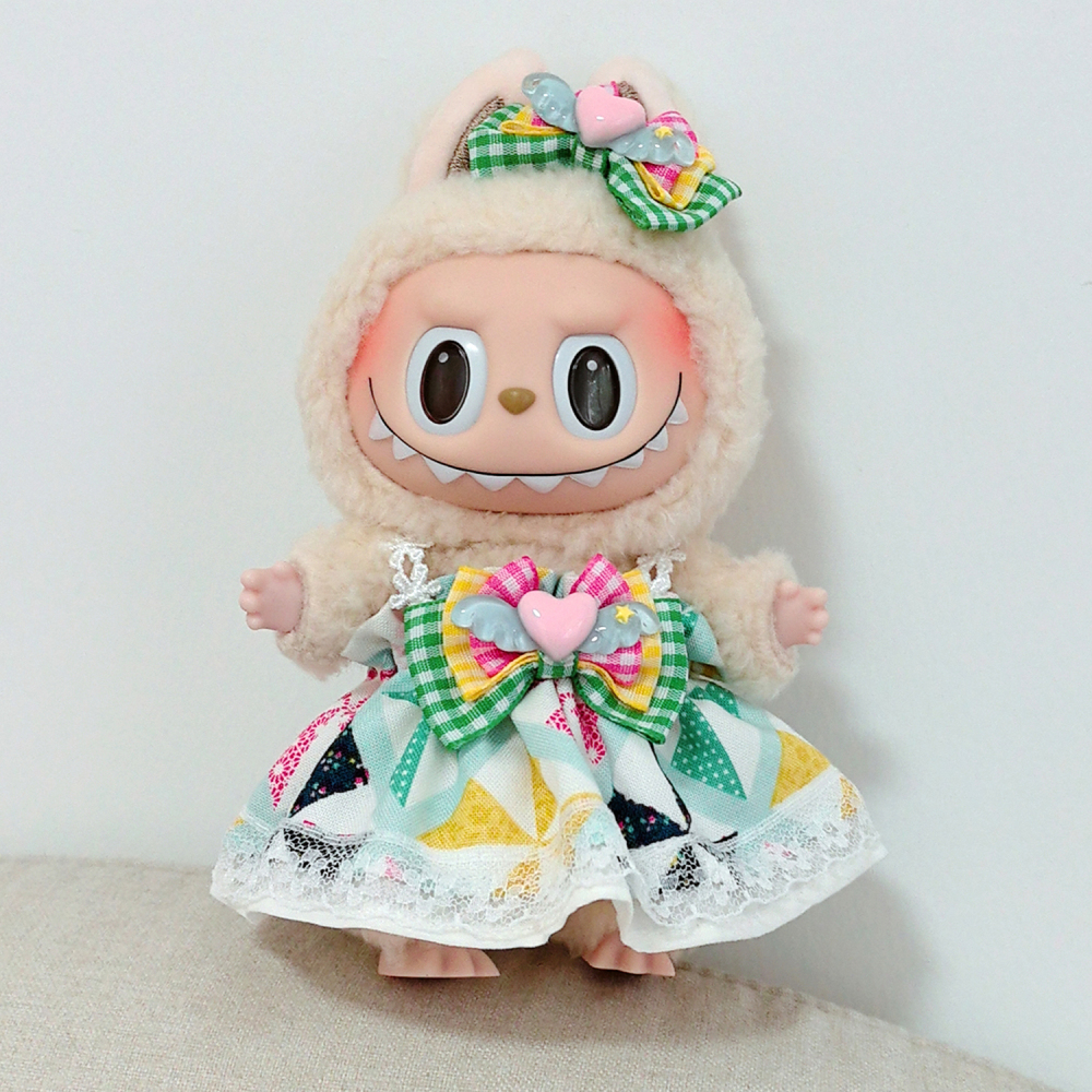 Labubu Doll Clothes Retro Style Cute Lace Pod Dress Series Suit With hair accessories