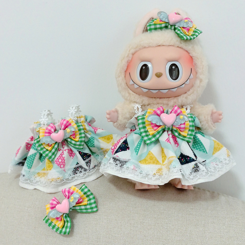 Labubu Doll Clothes Retro Style Cute Lace Pod Dress Series Suit With hair accessories