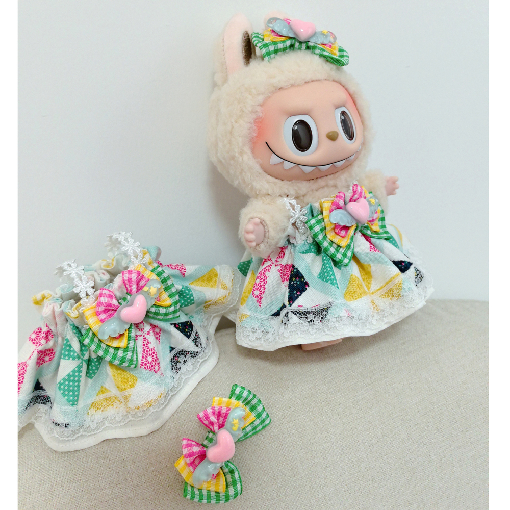 Labubu Doll Clothes Retro Style Cute Lace Pod Dress Series Suit With hair accessories