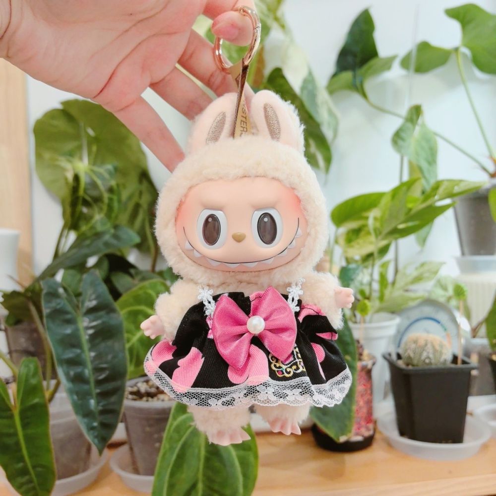 Original Handmade Labubu Doll Clothes Black Pink Love Heart Cute Lace Pod Dress Series Suit With Hair Accessories