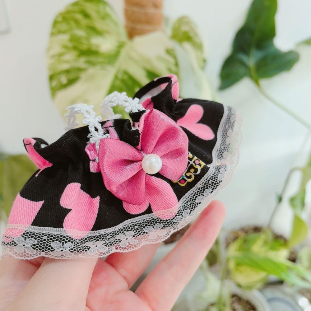 Original Handmade Labubu Doll Clothes Black Pink Love Heart Cute Lace Pod Dress Series Suit With Hair Accessories