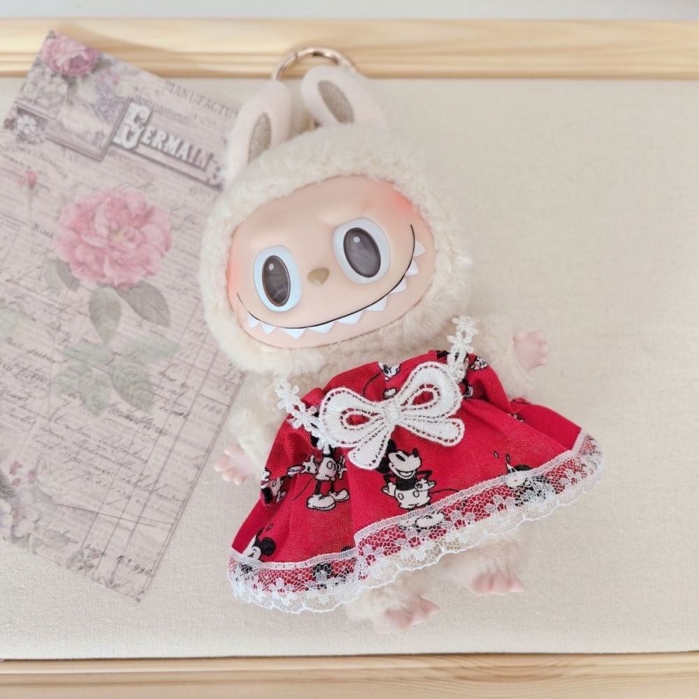 Original Handmade Labubu Doll Clothes Pink Cute Lace Pod Dress Series Suit With Hair Accessories