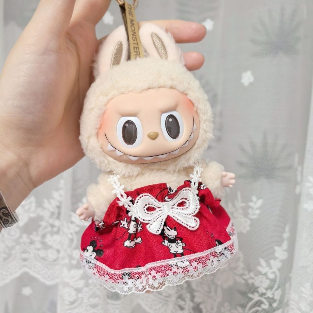 Original Handmade Labubu Doll Clothes Pink Cute Lace Pod Dress Series Suit With Hair Accessories