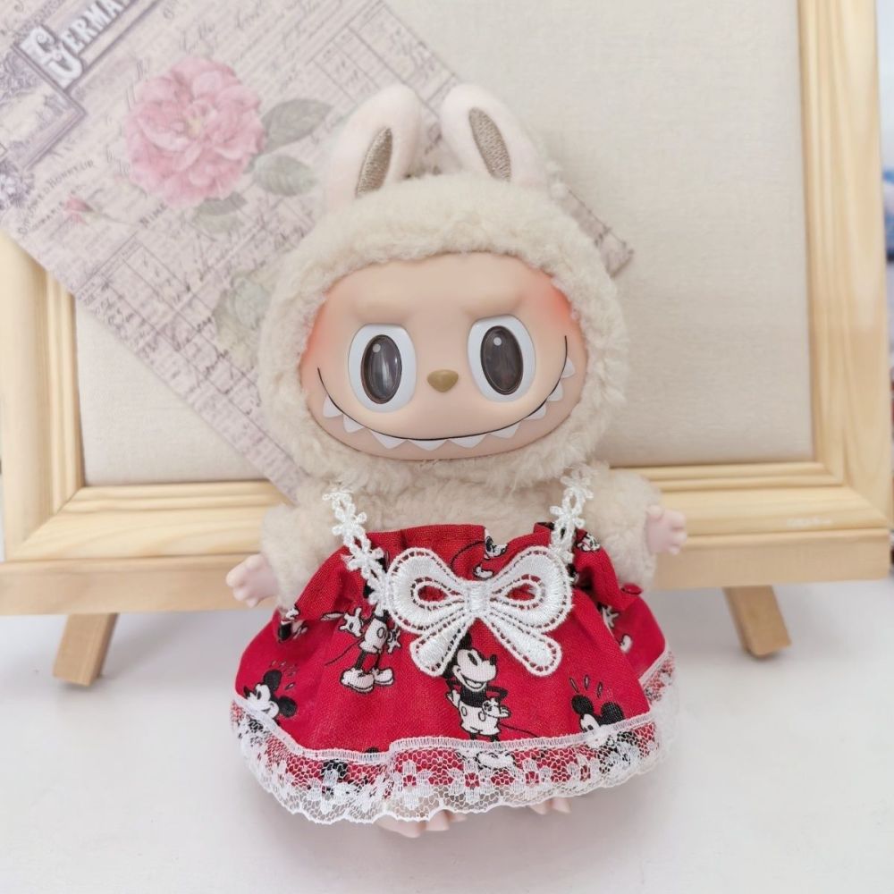 Original Handmade Labubu Doll Clothes Pink Cute Lace Pod Dress Series Suit With Hair Accessories