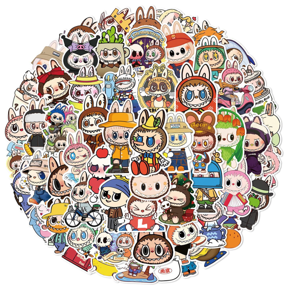 120 pcs Cartoon Labubu Stickers, Cool Stickers for Labubu Waterproof Vinyl Decal for Teen Water Bottler Sticker Adult Girl Laptop Skateboard Phone Guitar Travel Case Bike