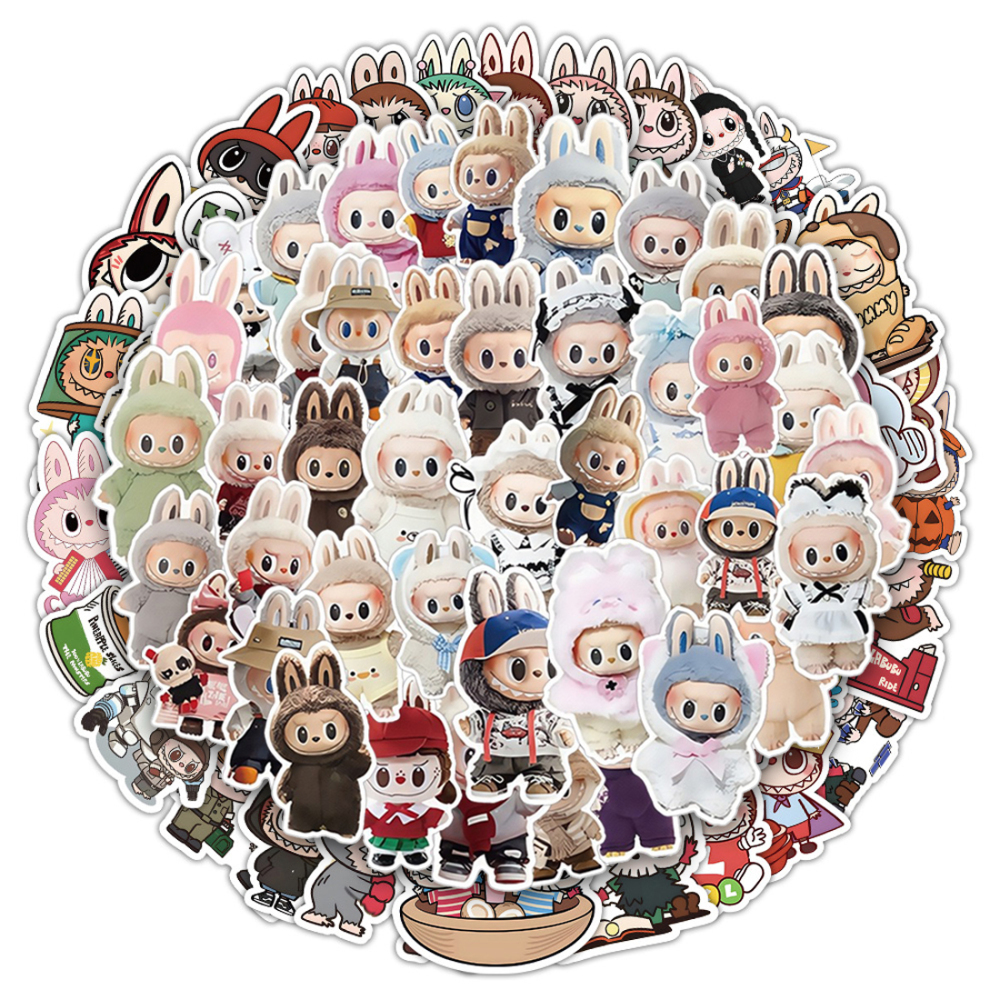 100 Pcs Cartoon Labubu Stickers, Cool Sticker for Waterproof Vinyl Decal for Teen Adult Girl Water Bottler Laptop Skateboard Phone Guitar Travel Case Bike