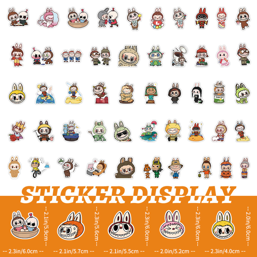 100 Pcs Cartoon Labubu Stickers, Cool Sticker for Waterproof Vinyl Decal for Teen Adult Girl Water Bottler Laptop Skateboard Phone Guitar Travel Case Bike