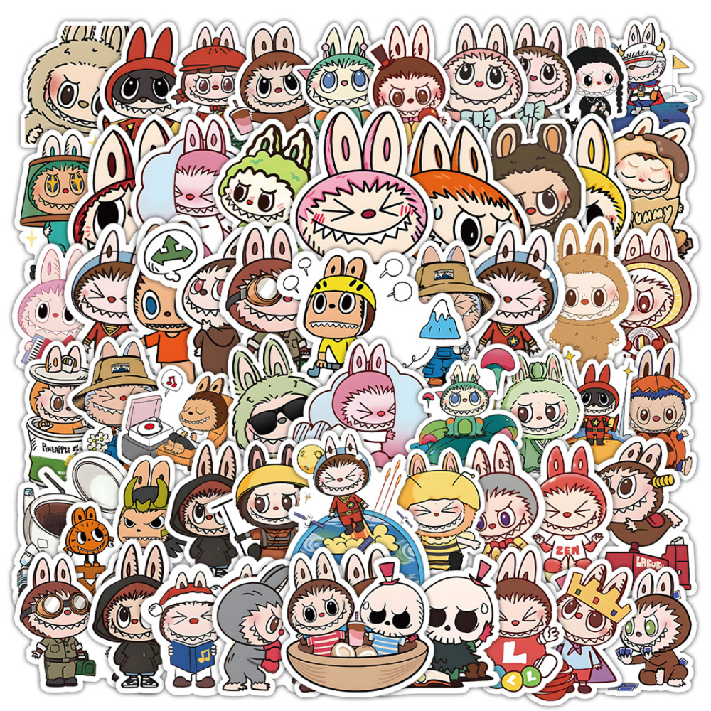 100 Pcs Cartoon Labubu Stickers, Cool Sticker for Waterproof Vinyl Decal for Teen Adult Girl Water Bottler Laptop Skateboard Phone Guitar Travel Case Bike