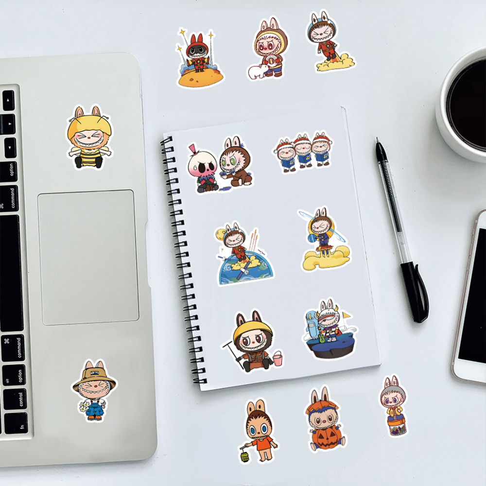 100 Pcs Cartoon Labubu Stickers, Cool Sticker for Waterproof Vinyl Decal for Teen Adult Girl Water Bottler Laptop Skateboard Phone Guitar Travel Case Bike