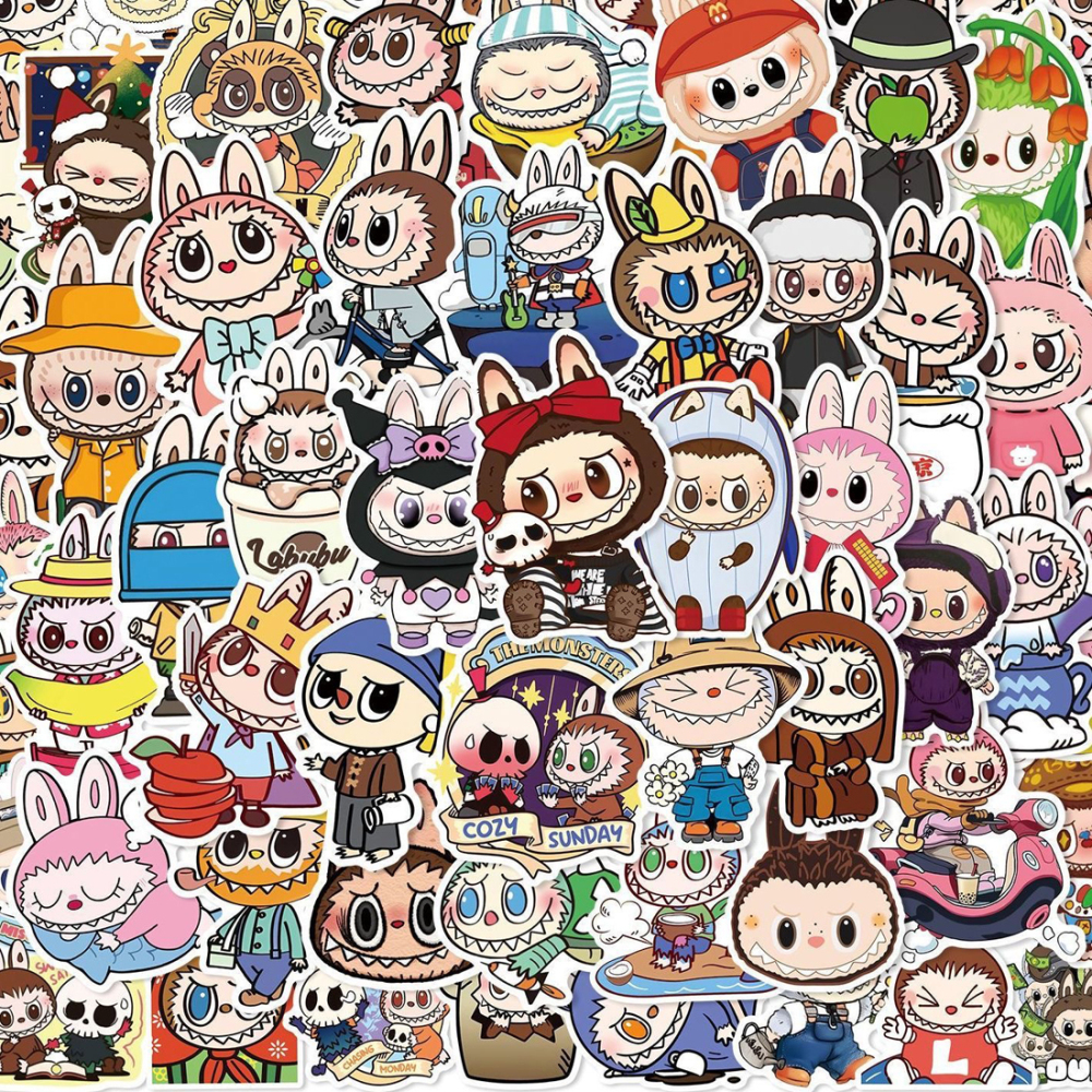 120 pcs Cartoon Labubu Stickers, Cool Stickers for Labubu Waterproof Vinyl Decal for Teen Water Bottler Sticker Adult Girl Laptop Skateboard Phone Guitar Travel Case Bike