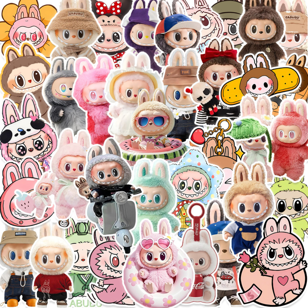 100 Pcs Cartoon Labubu Stickers, Cool Stickers for Labubu Waterproof Vinyl Decal for Teen Water Bottler Sticker Adult Girl Laptop Skateboard Phone Guitar Travel Case Bike