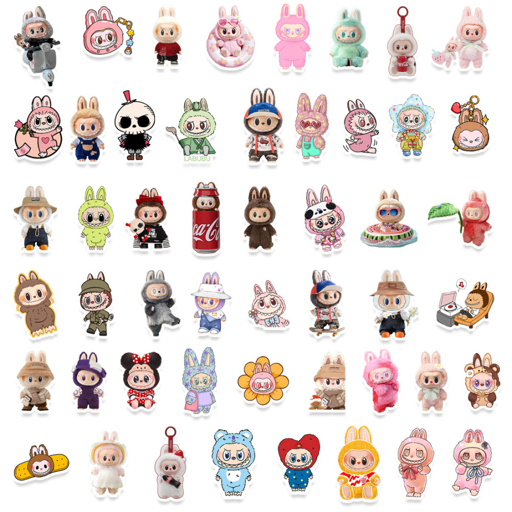 100 Pcs Cartoon Labubu Stickers, Cool Stickers for Labubu Waterproof Vinyl Decal for Teen Water Bottler Sticker Adult Girl Laptop Skateboard Phone Guitar Travel Case Bike