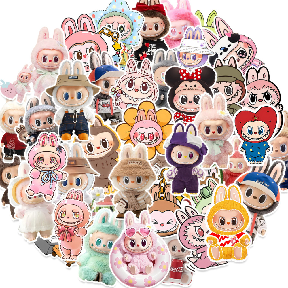 100 Pcs Cartoon Labubu Stickers, Cool Stickers for Labubu Waterproof Vinyl Decal for Teen Water Bottler Sticker Adult Girl Laptop Skateboard Phone Guitar Travel Case Bike