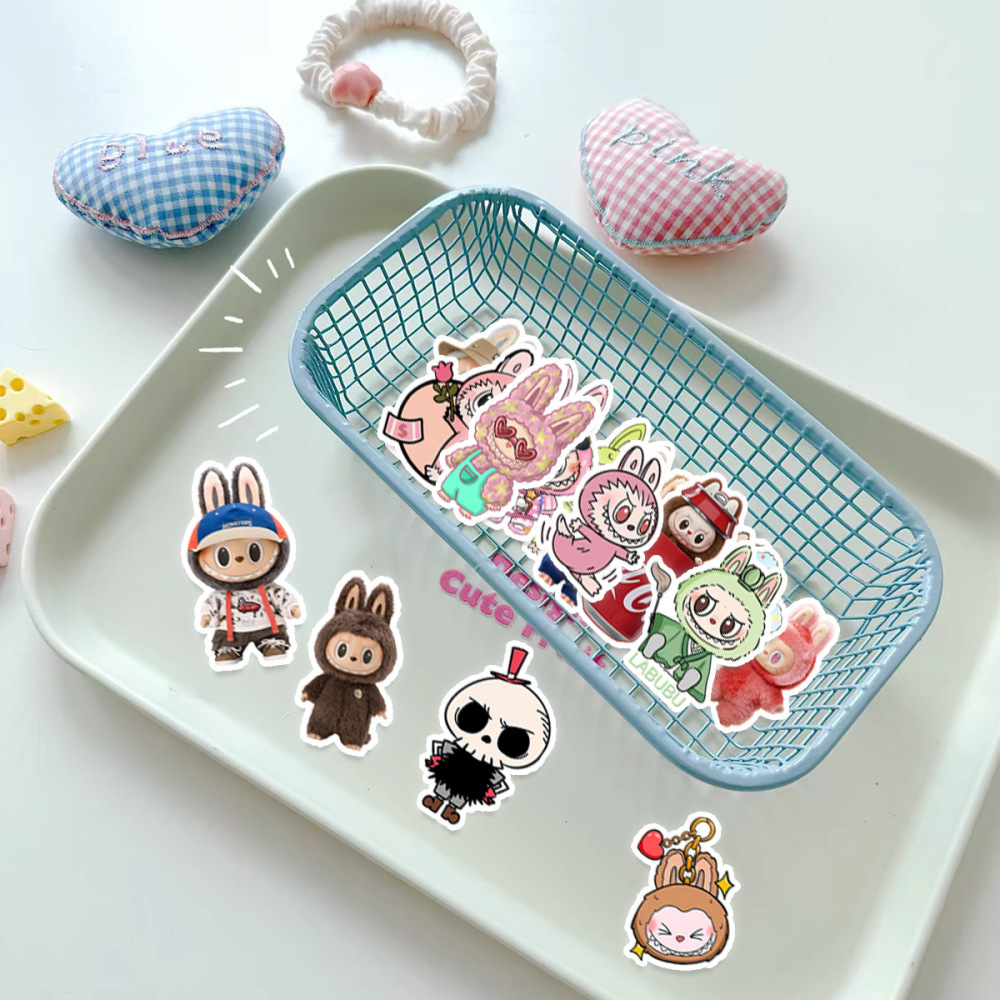 100 Pcs Cartoon Labubu Stickers, Cool Stickers for Labubu Waterproof Vinyl Decal for Teen Water Bottler Sticker Adult Girl Laptop Skateboard Phone Guitar Travel Case Bike