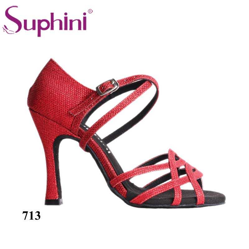 Free Shipping Suphini Competition Heel Salsa Latin Shoes Woman dance shoes Glitter Latin Dance Shoes