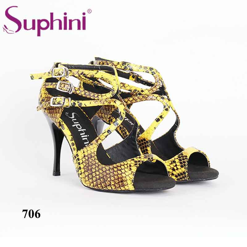 Suphini Tango Hand Made High Heel Dance Shoes Yellow Snake Skin Ankle StrapTango Shoes