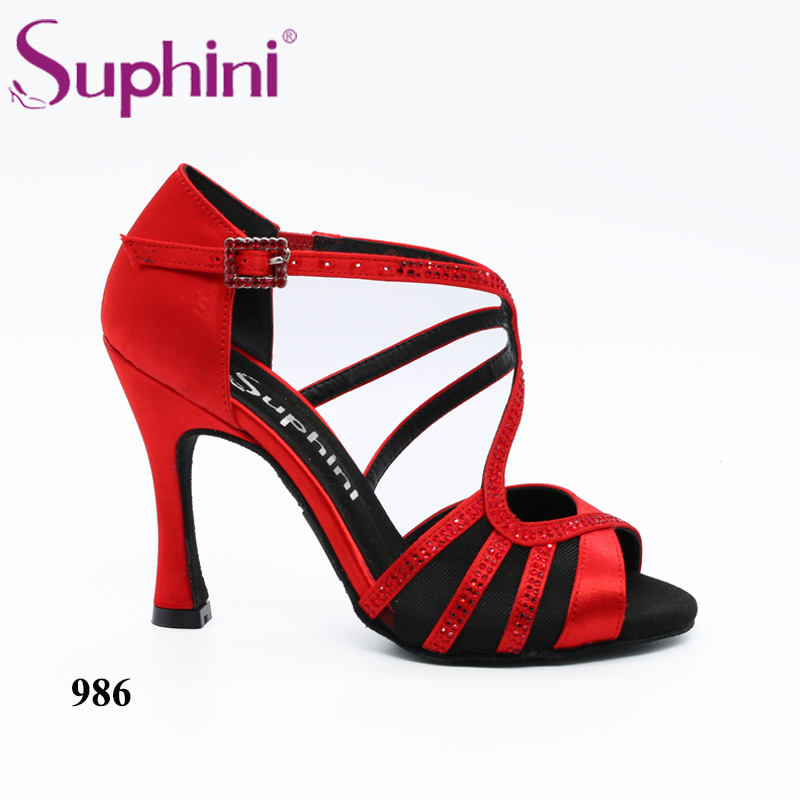 Free Shipping Suphini Competition 10cm Heel RED Latin Dance Shoes Woman Dance Shoes