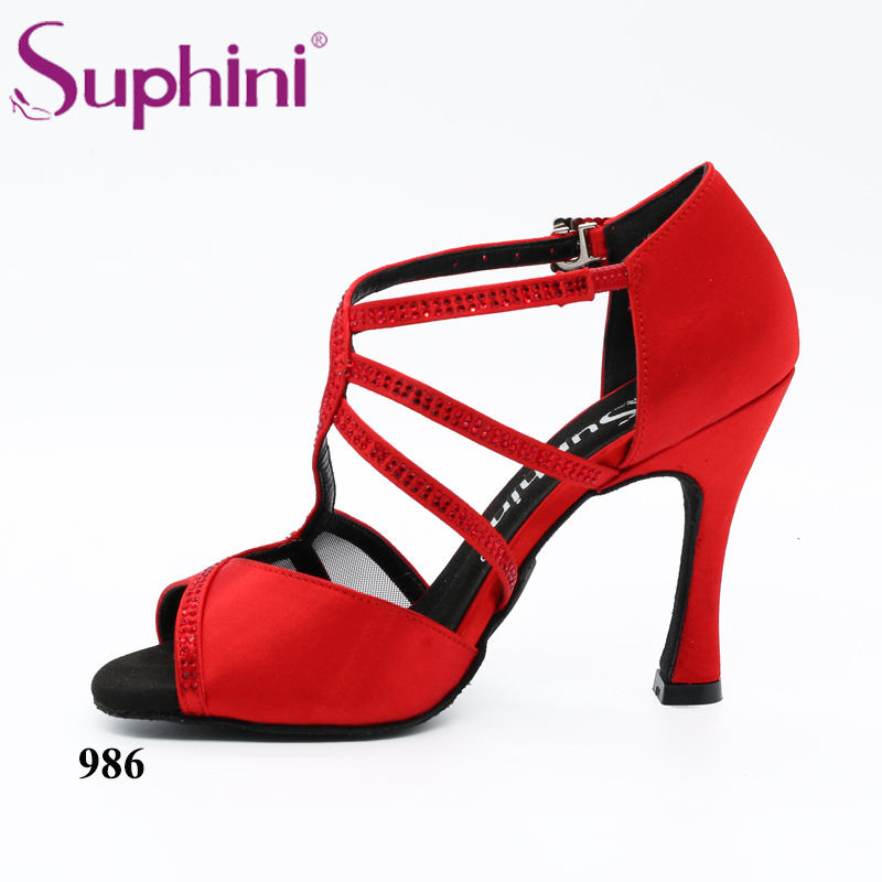 Free Shipping Suphini Competition 10cm Heel RED Latin Dance Shoes Woman Dance Shoes