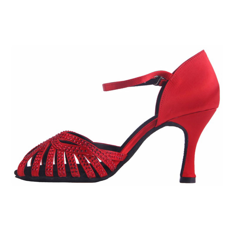 Free Shipping Suphini Hot Sale High Heel Dance Shoes Red Satin Salsa Tango Shoes