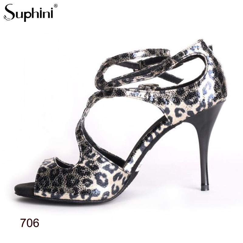 Tango Dance Shoes Suphini Hand Made 9cm High Heel Dance Shoes Leopard Gold Print Skin Tango Shoes