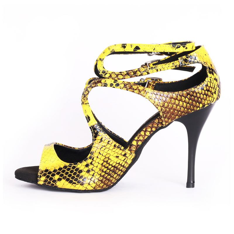 Suphini Tango Hand Made High Heel Dance Shoes Yellow Snake Skin Ankle StrapTango Shoes