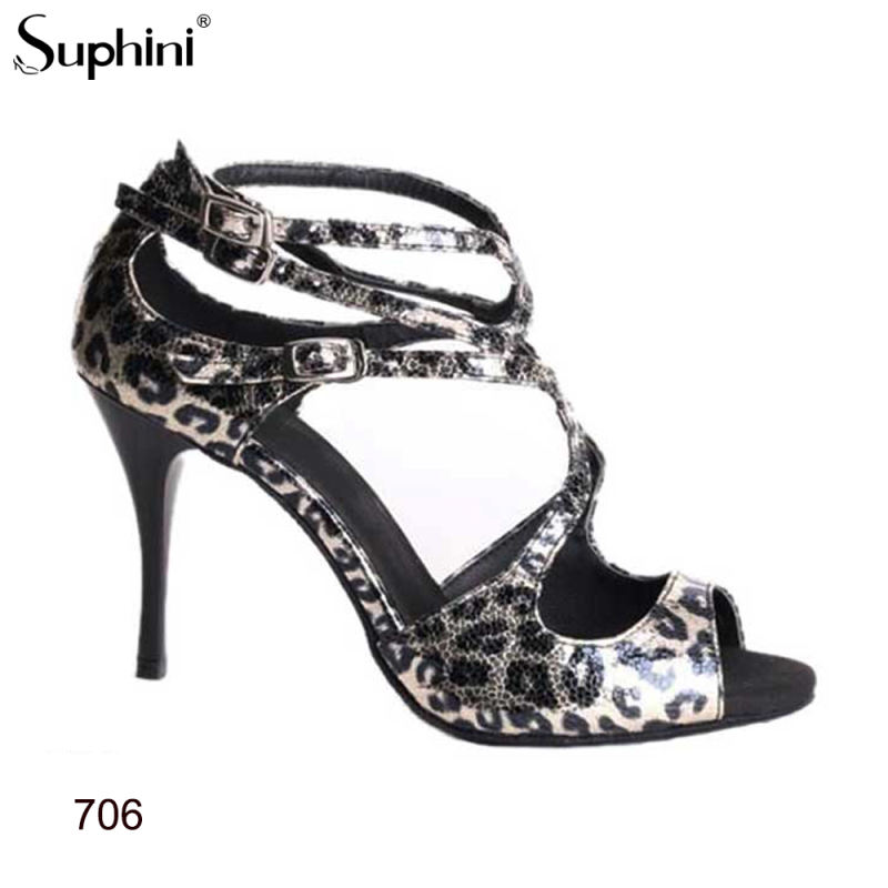 Tango Dance Shoes Suphini Hand Made 9cm High Heel Dance Shoes Leopard Gold Print Skin Tango Shoes