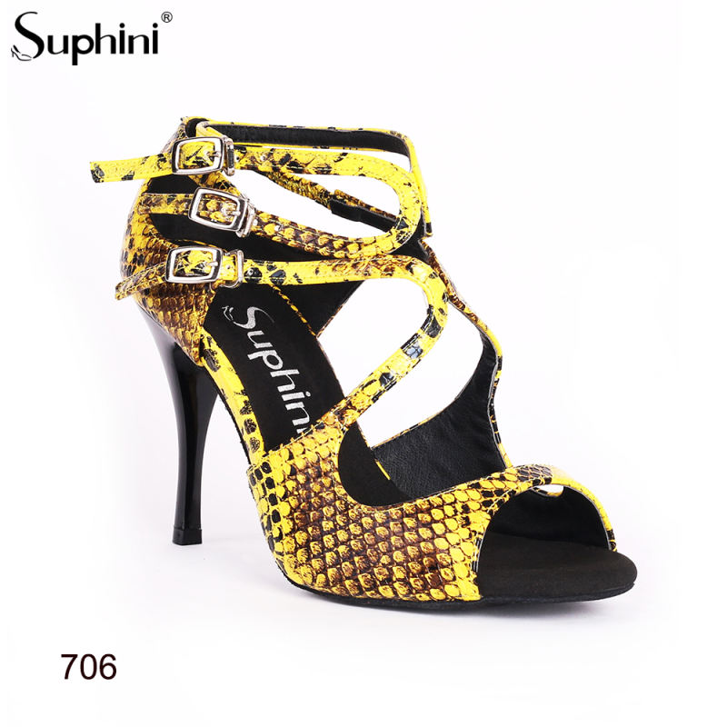 Suphini Tango Hand Made High Heel Dance Shoes Yellow Snake Skin Ankle StrapTango Shoes