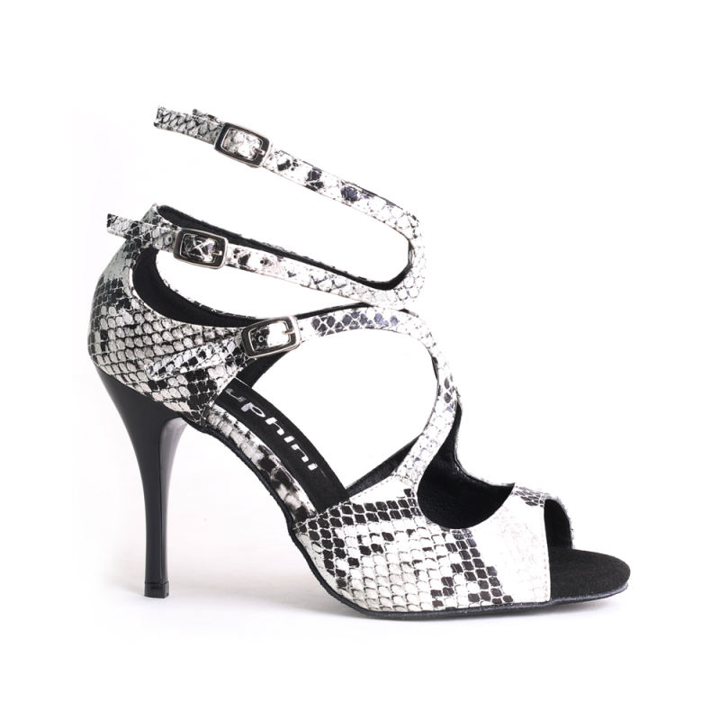 Suphini Tango Salsa Dance Shoes Hand Made High Heel Dance Shoes White&amp;Black Snake Skin Tango Shoes