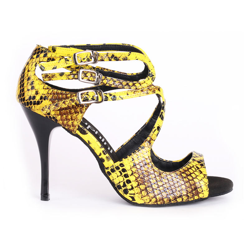 Suphini Tango Hand Made High Heel Dance Shoes Yellow Snake Skin Ankle StrapTango Shoes