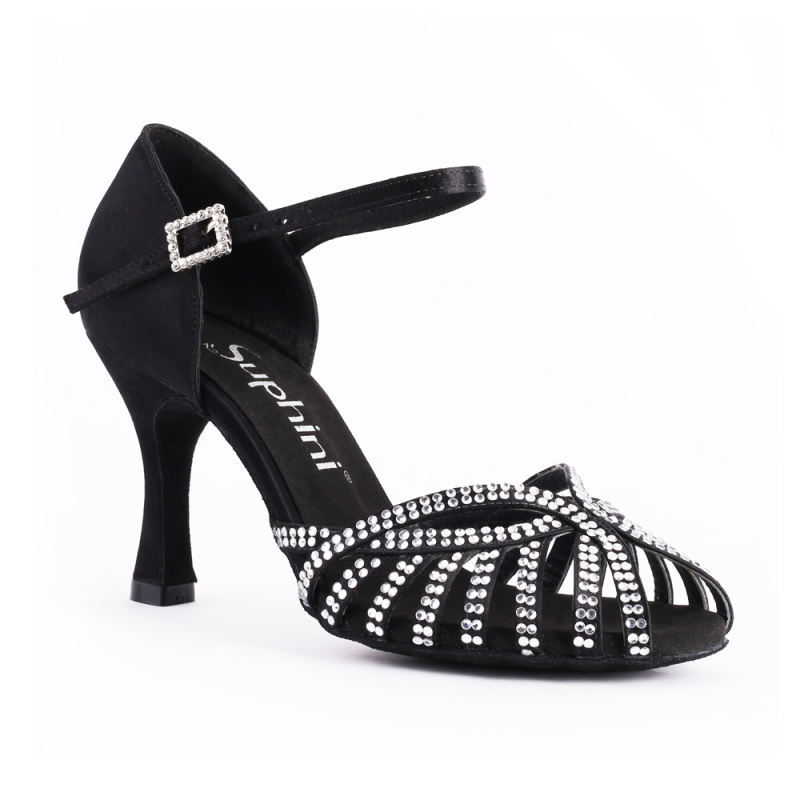 Free Shipping Suphini Hot Sale High Heel Dance Shoes Black Satin Salsa Tango Shoes