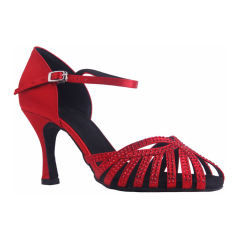 Free Shipping Suphini Hot Sale High Heel Dance Shoes Red Satin Salsa Tango Shoes