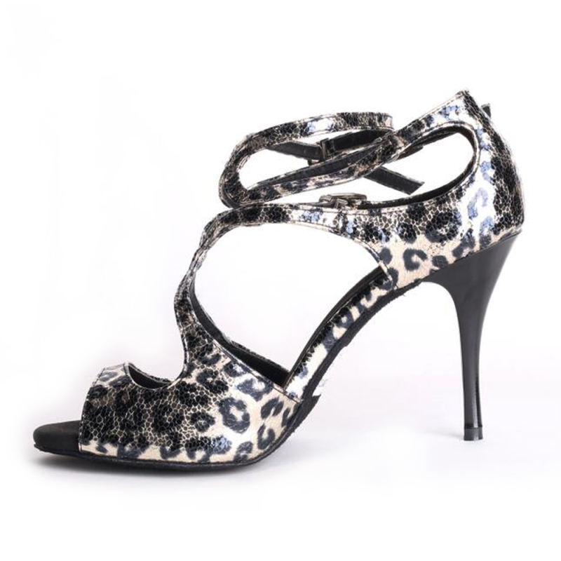 Tango Dance Shoes Suphini Hand Made 9cm High Heel Dance Shoes Leopard Gold Print Skin Tango Shoes