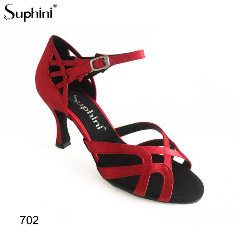 Suphini free shipping red satin ankle strap handmade professional latin salsa dance shoes