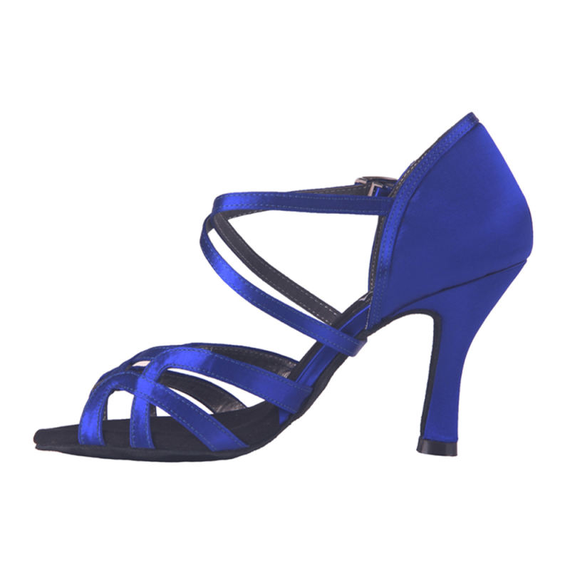 Suphini free shipping blue satin 4 strap basic design 7.5cm flare low heel latin dance heel