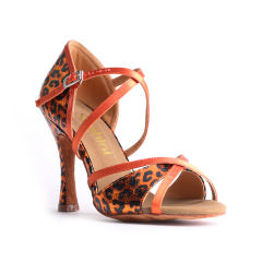 Orange/Green/Brown/Gold leopard basic X strap 10cm latin salsa dance shoes