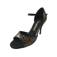 Free Shipping Suphini High Heel Dance Shoes Brown Leopard Fabric Tango Shoes