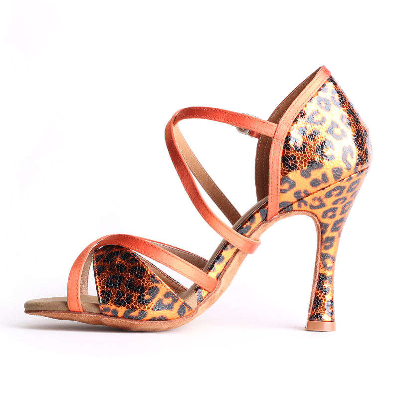 Orange/Green/Brown/Gold leopard basic X strap 10cm latin salsa dance shoes