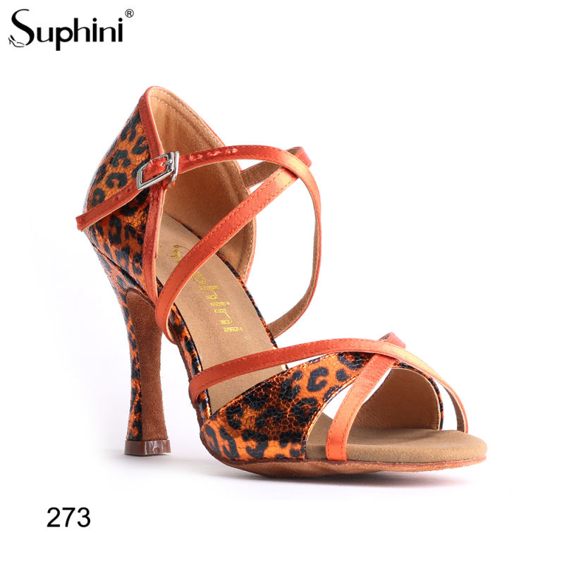 Suphini free shipping brown leopard basic X strap 10cm latin salsa dance shoes