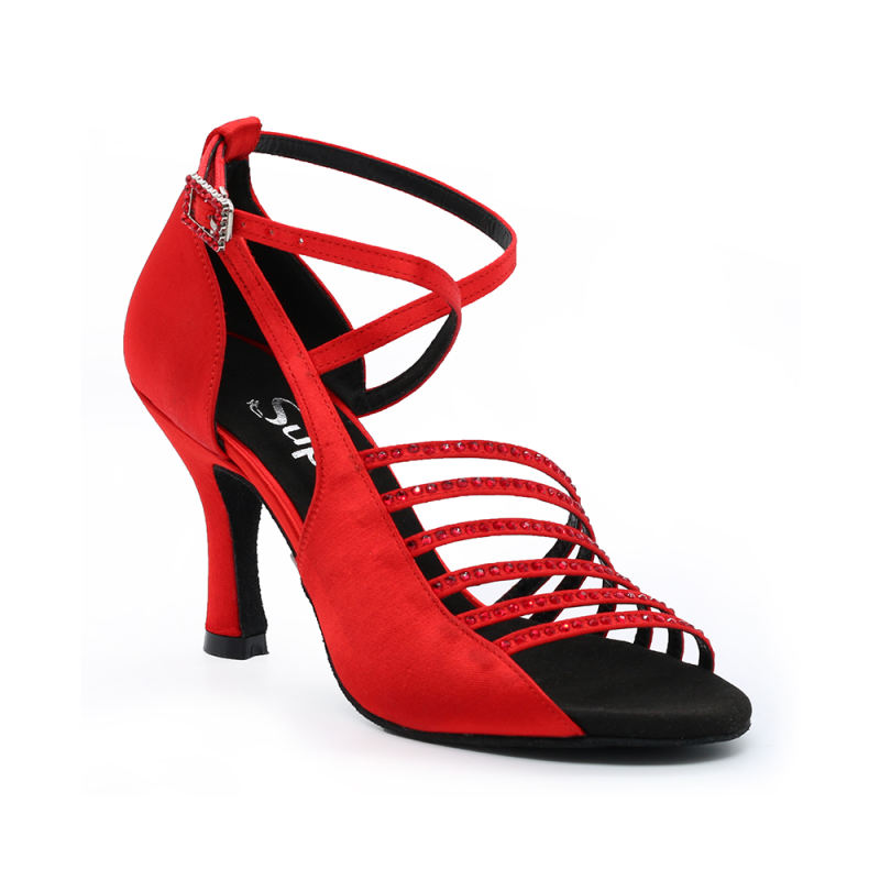 Suphini New Arrivals Chinese Red Multi Strap Ballroom Party Dance Shoes