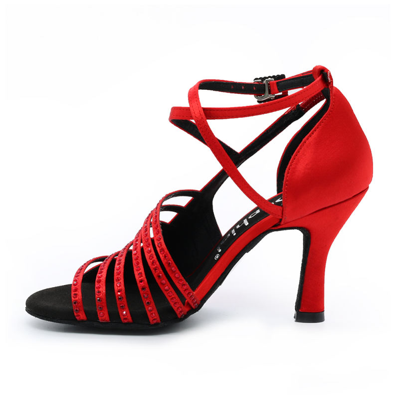 Suphini New Arrivals Chinese Red Multi Strap Ballroom Party Dance Shoes