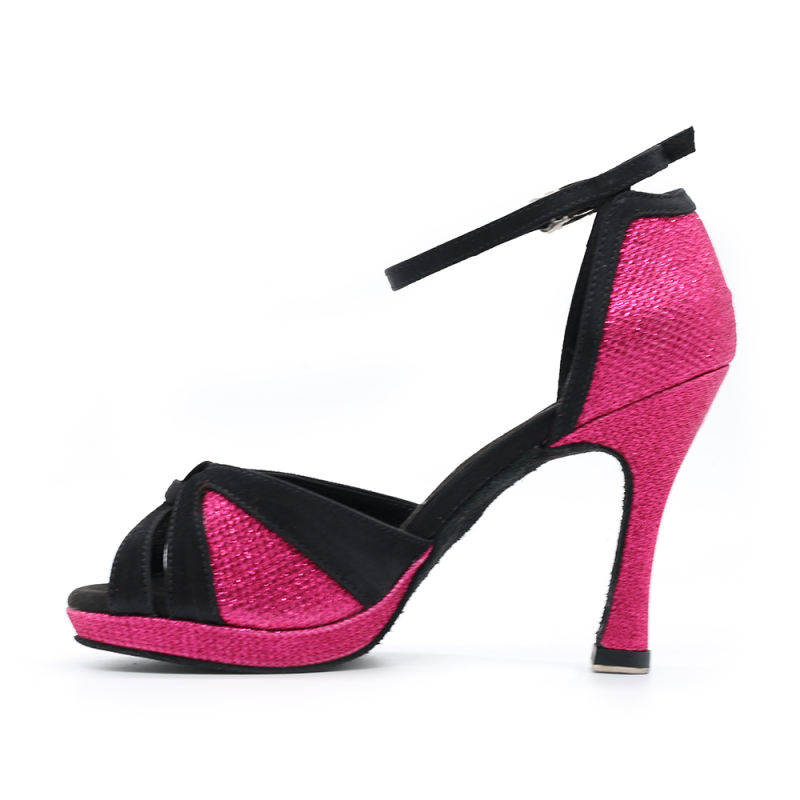 Free Shipping Suphini Micro Fiber High Heel Dance Shoes Pink Glitter Open Toe Ballroom Latin Dance Shoes