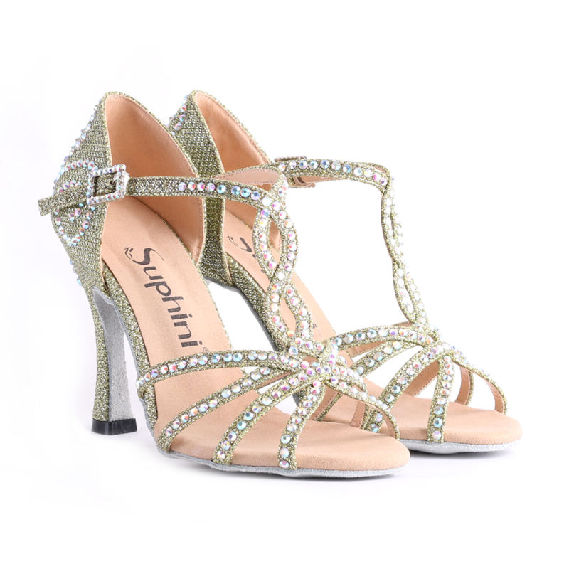Free Shipping Suphini Competition 10cm Heel Green Glitter Latin Dance Shoes Woman Dance Shoes
